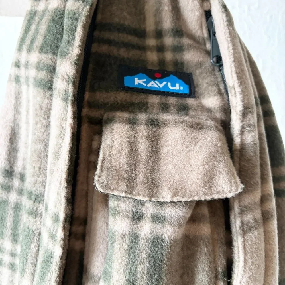 KAVU Polar Sling Rope Bag Timber Plaid Fleece Crossbody Backpack NWT